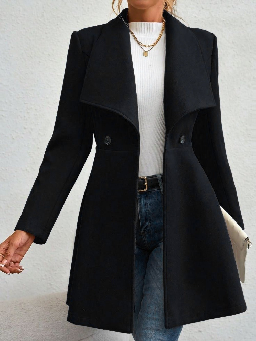Women's Mid-Length Lapel Woolen Coat