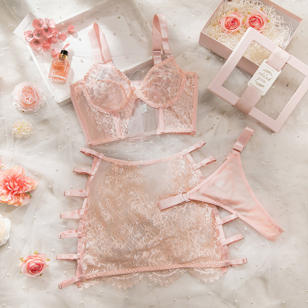 Embroidered Mesh Underwear Set