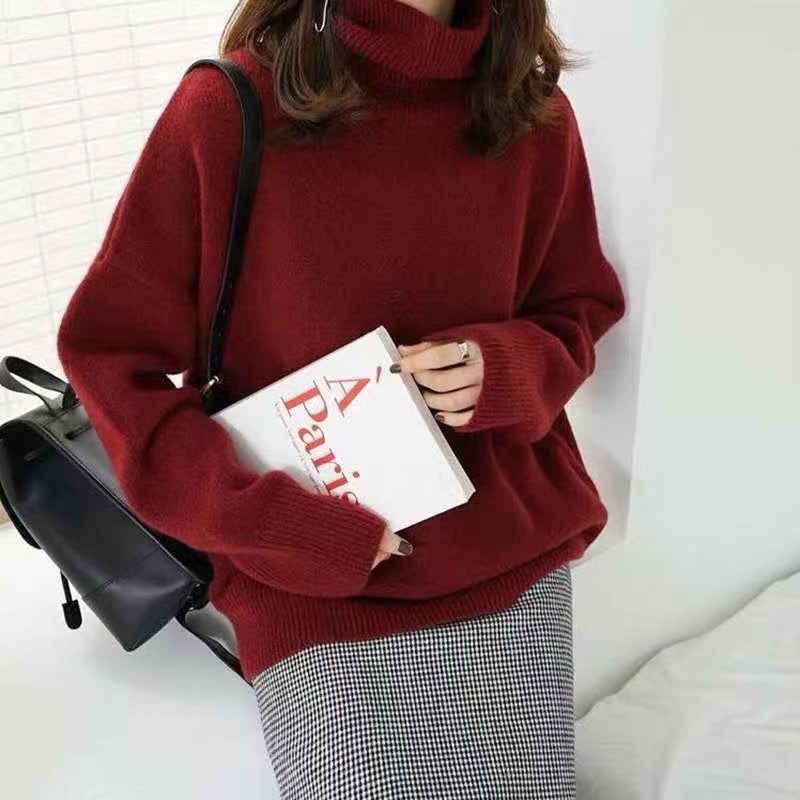 Loose Turtleneck Knit Pullover Sweater