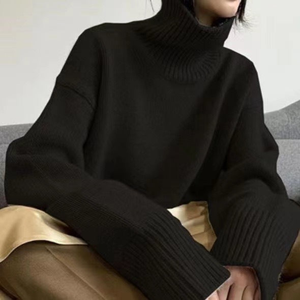 Loose Turtleneck Knit Pullover Sweater
