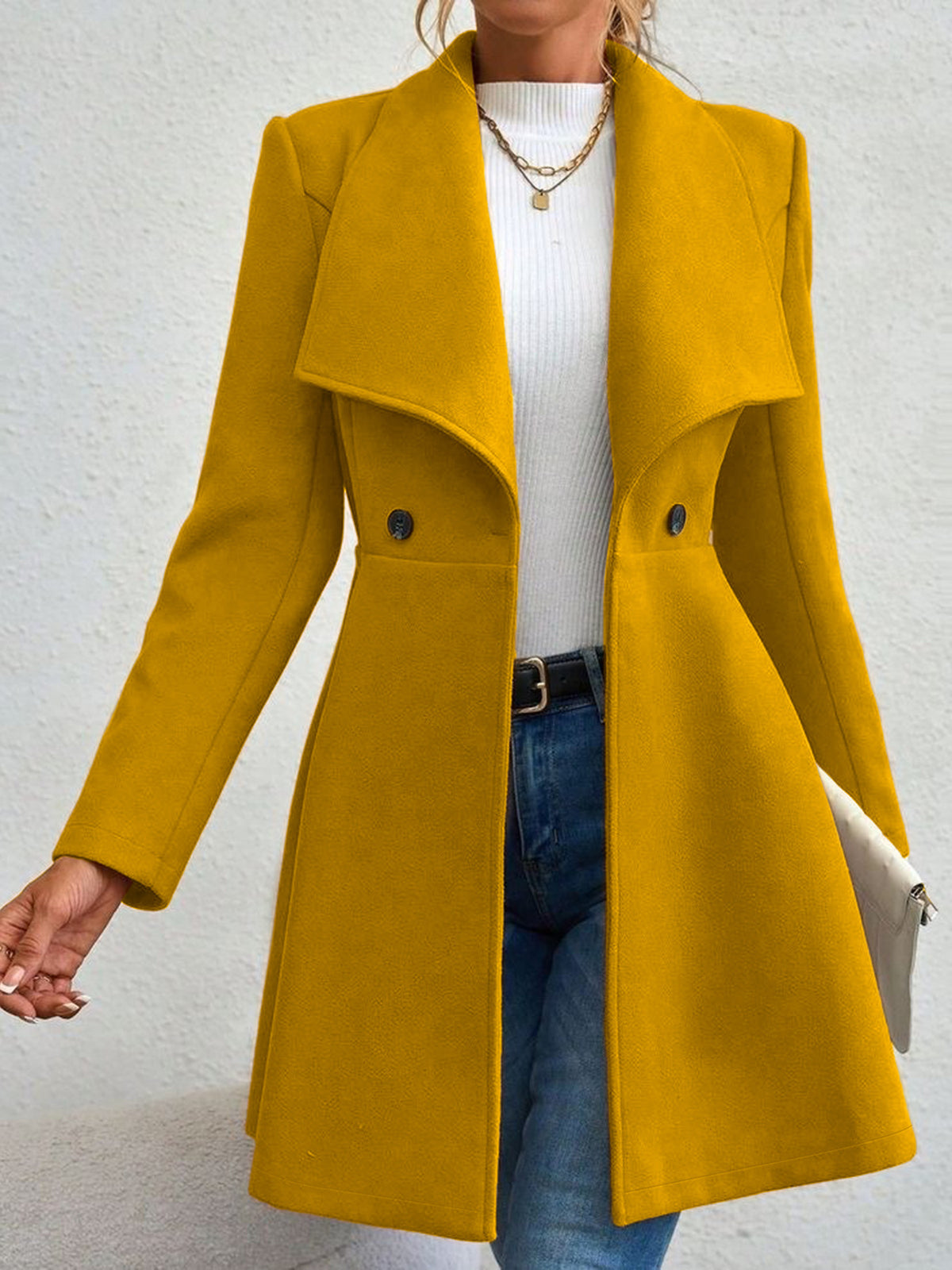 Women's Mid-Length Lapel Woolen Coat