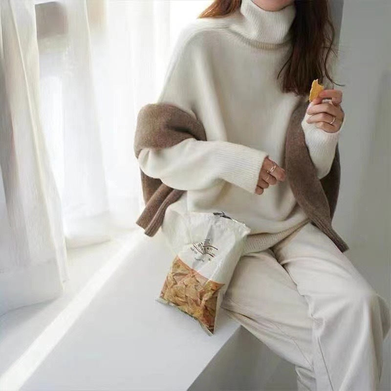 Loose Turtleneck Knit Pullover Sweater