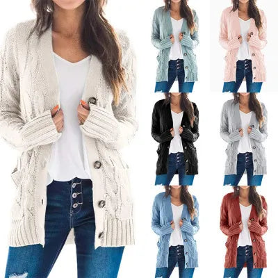 Cable-Knit Button Cardigan
