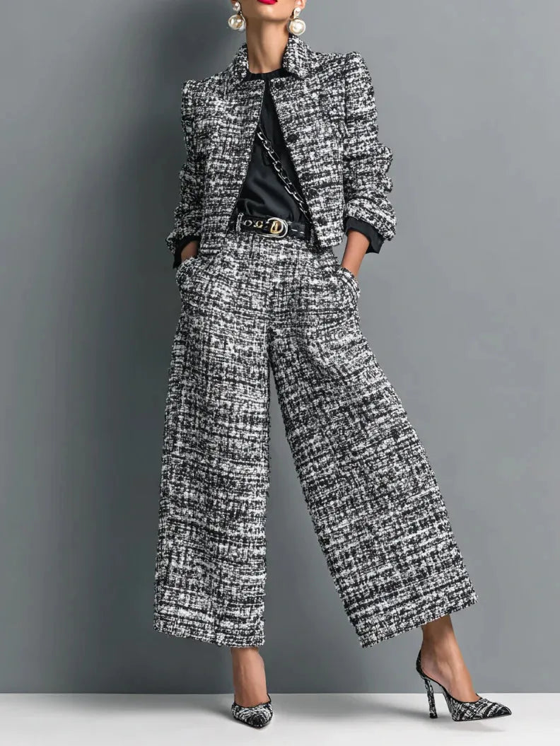 Lapel Jacket & Wide-Leg Trouser Set