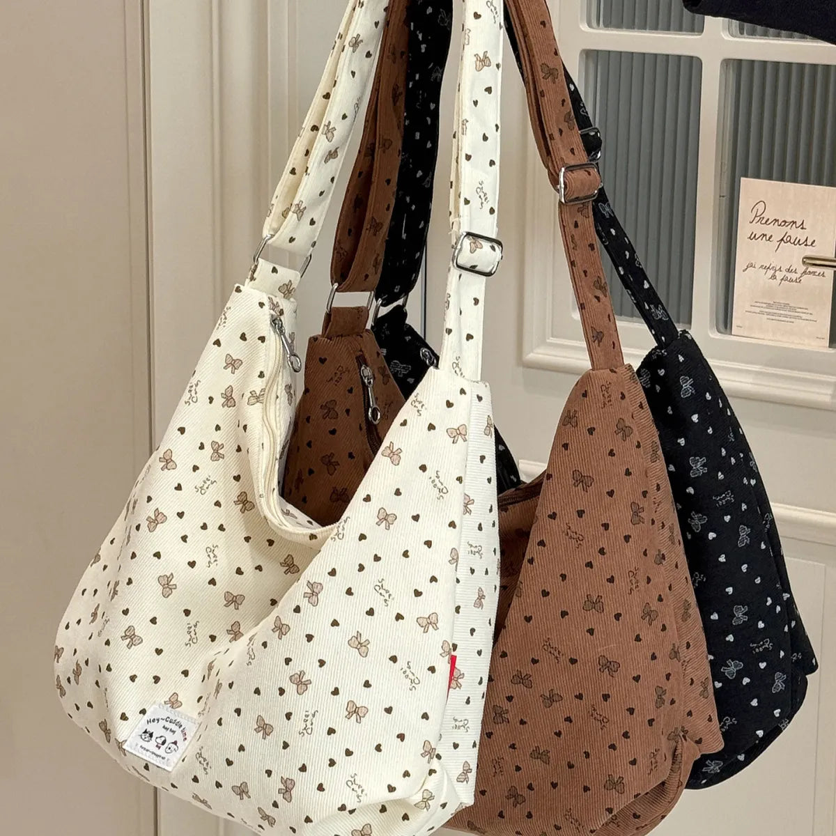 Printed Corduroy Shoulder Bag