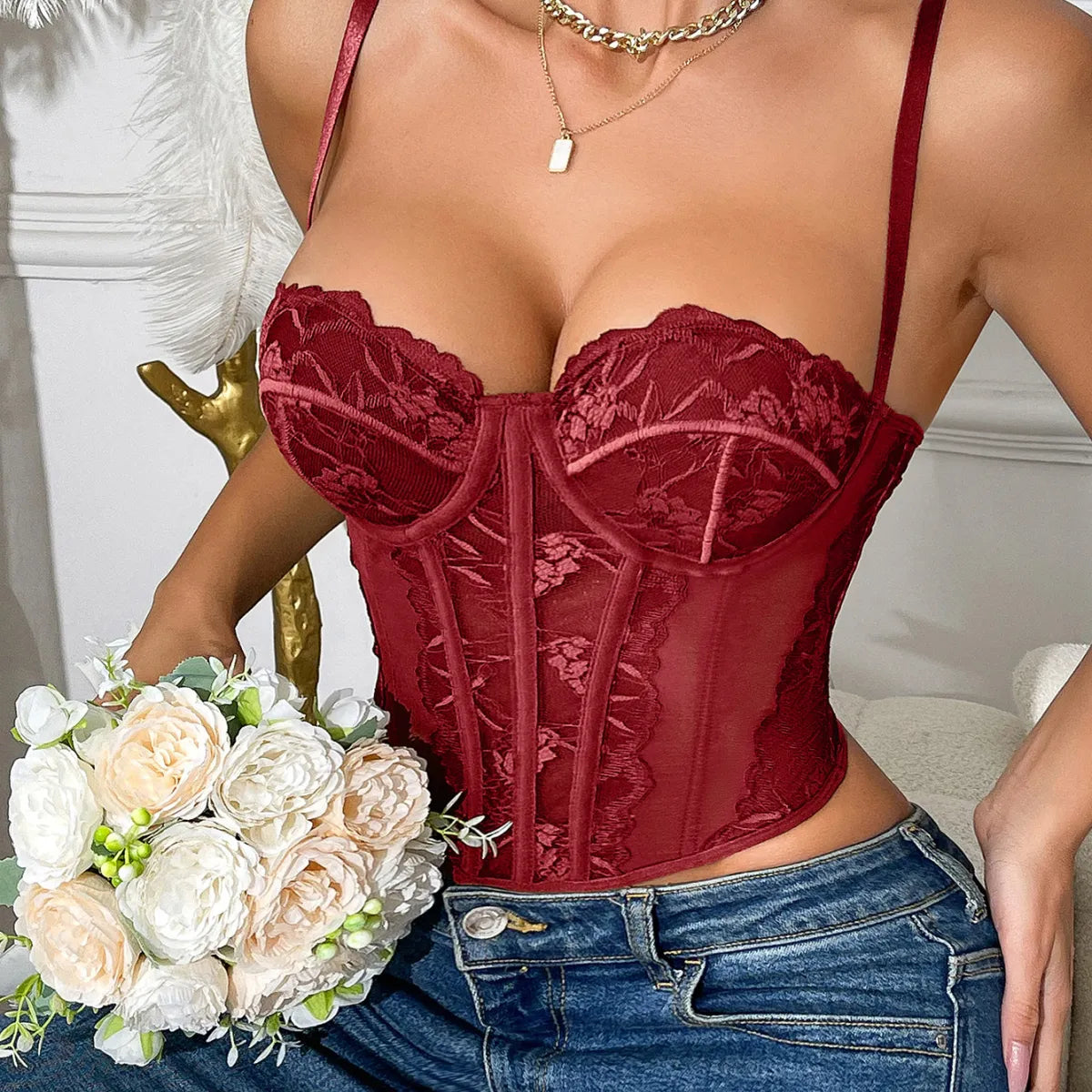 Lace Suspender Corset Top